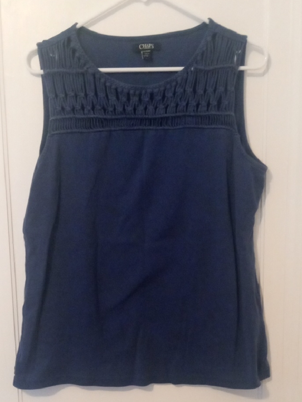 Chaps Navy Crochet Yoke Sleeveless Tank XL